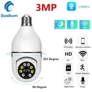 3MP Light Bulb Security Camera V380 Pro Security Protection Wireless Indoor WIFI Camera Color Night Vision